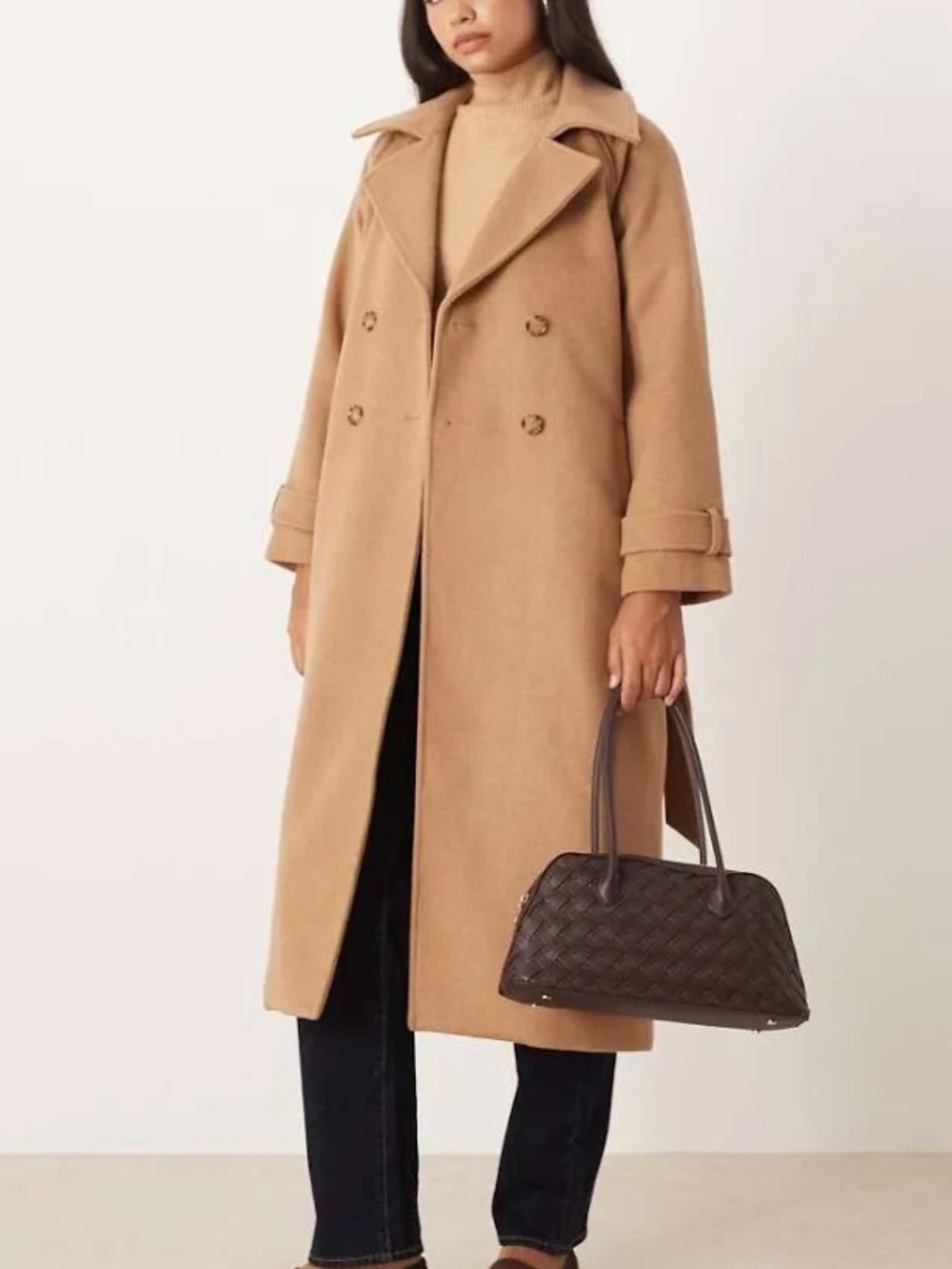 Abercrombie & Fitch Wool Blend Maxi Belted Trench Coat Size XS In Camel Classic